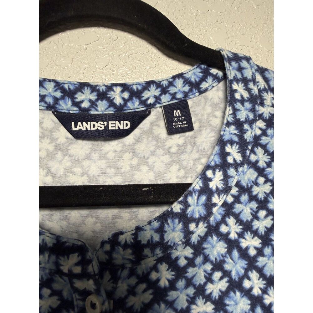 Lands' End Geo Clover Print Knee Length Dress M 10-12 Drawstring Waist Pockets - Picture 4 of 13